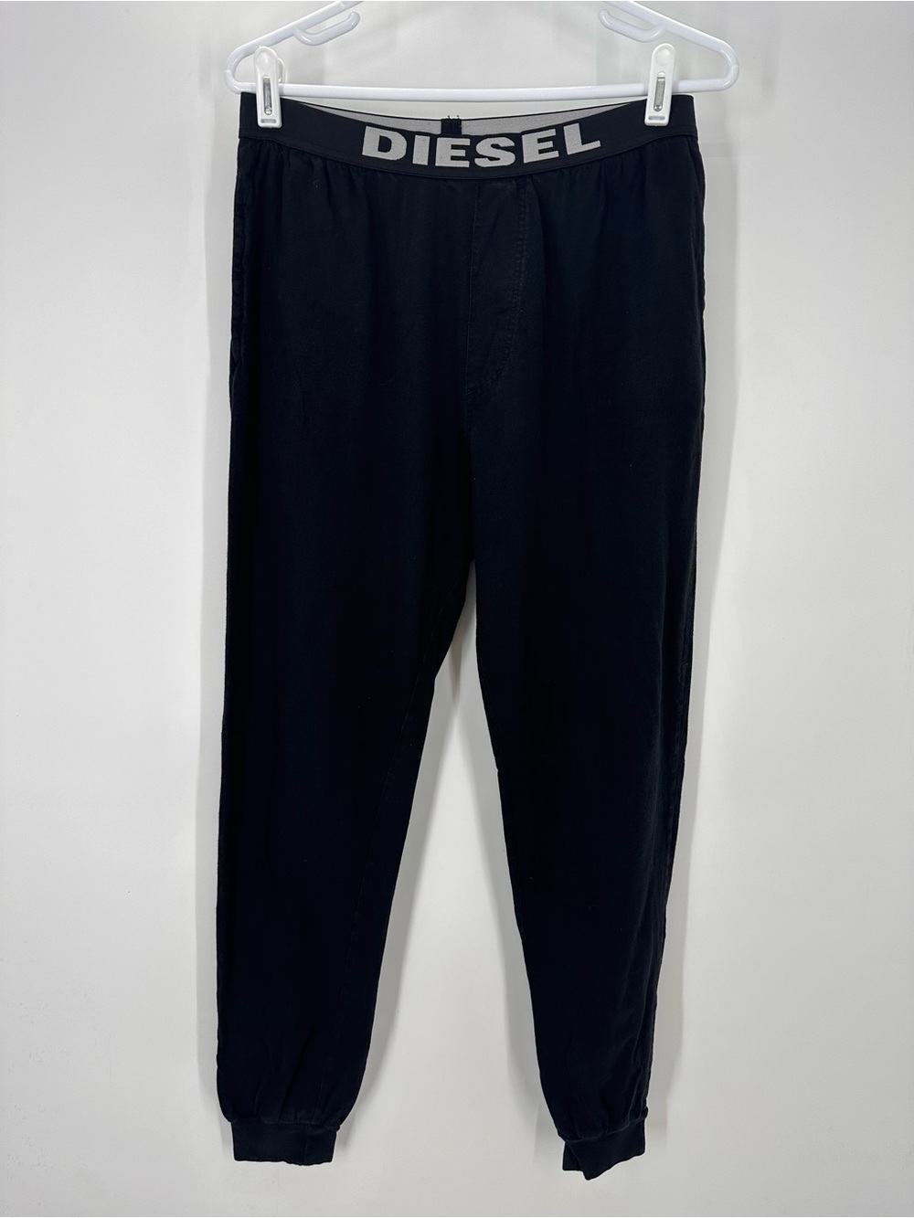 Diesel Men’s Black Signature Waistband Logo Lounge Bottoms